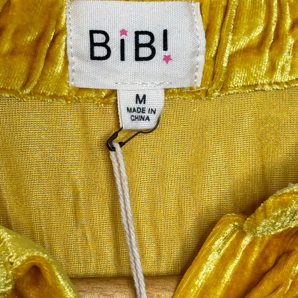 Bibi Gold Velvet Button Down Shirt Oversized Wrinkle Effect Top Mustard NWT - Picture 13 of 16